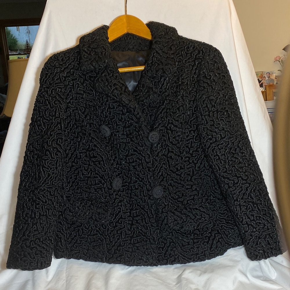 Vintage 1960s Black Curly Persian Lambs Wool Jacket by Lustrelam - Halldon-Ltd.
